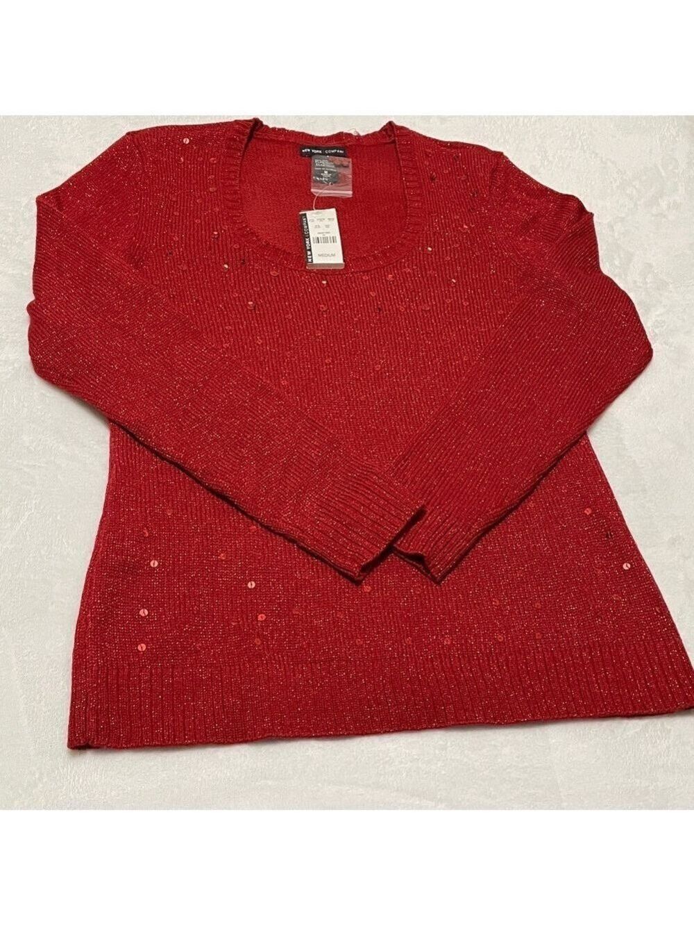 New York & Company Sequin Red Knit Sweater Sz Medium